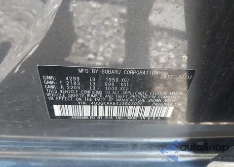 2018 Subaru Impreza 2.0I z USA, uszkodzony, nr VIN 4S3GKAA64J3603096